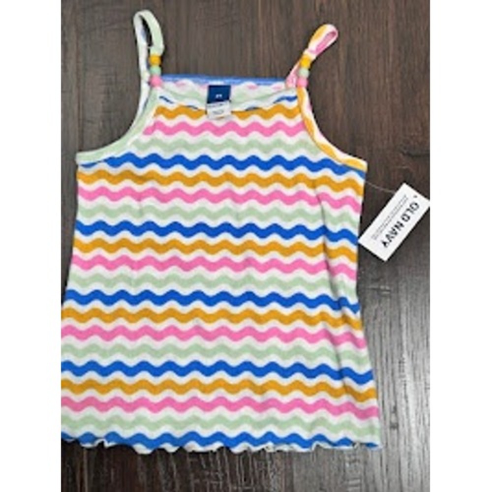 Old Navy Kids Girls Tank Top Size 2T Wavy Stripe‎ Ruffle Trim